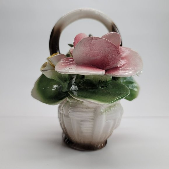 Italian Nuova Capodimonte Porcelain Flower Basket Roses Decor Pd114 - Picture 6 of 11